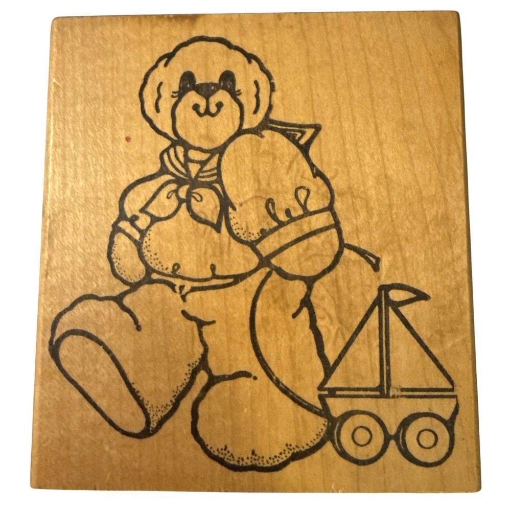 Daisy Kingdom R85 Bear & Sailboat Wood Mounted Rubber Stamp Vintage 1991